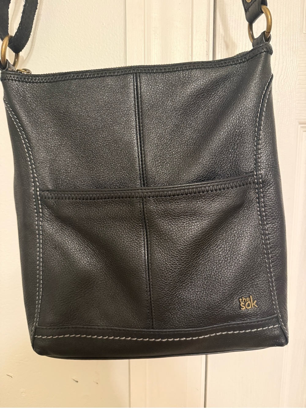 The SAK Black Leather Crossbody Shoulder Bag lightly used. 10x10 1/2x 1 1/2